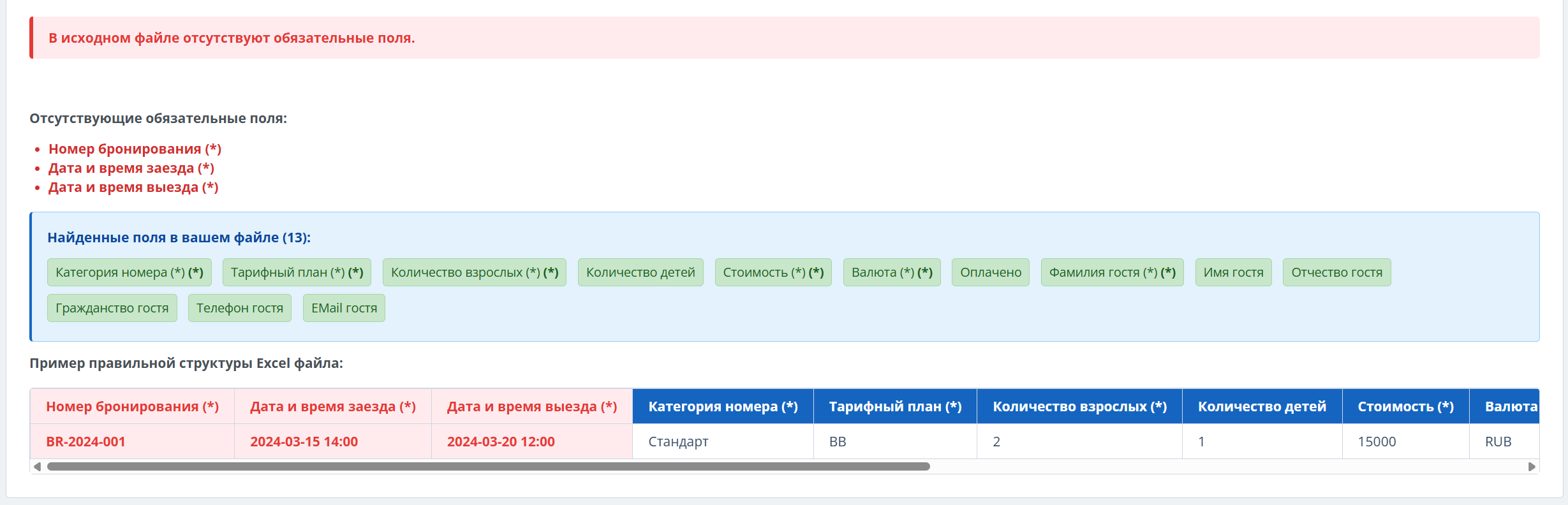 Ошибка отсутствующих полей